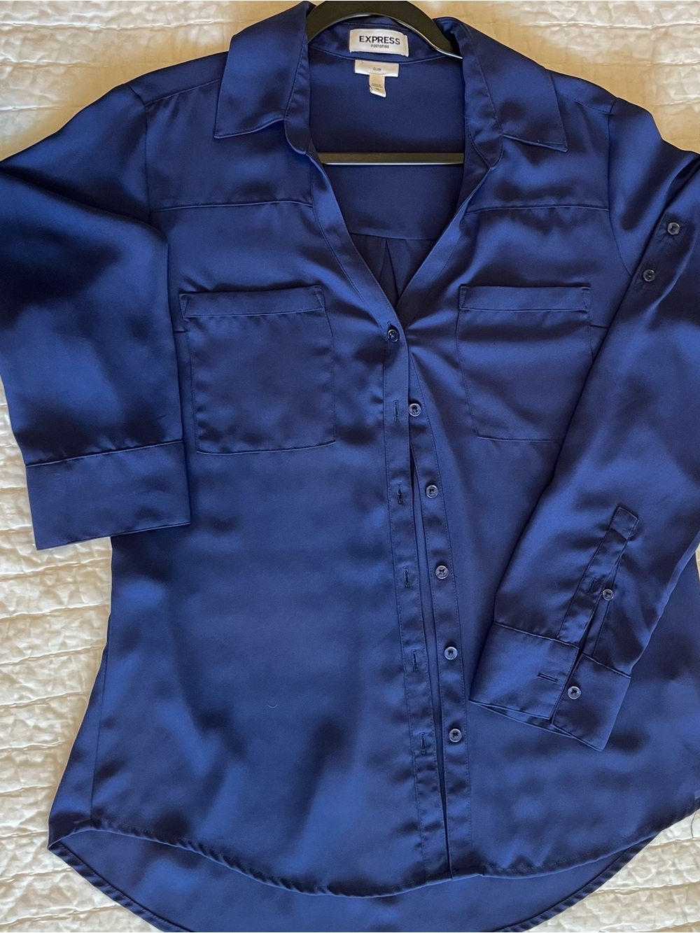 Express Portofino Women's Slim Fit Button-Down Shirt - Navy Blue - Size M